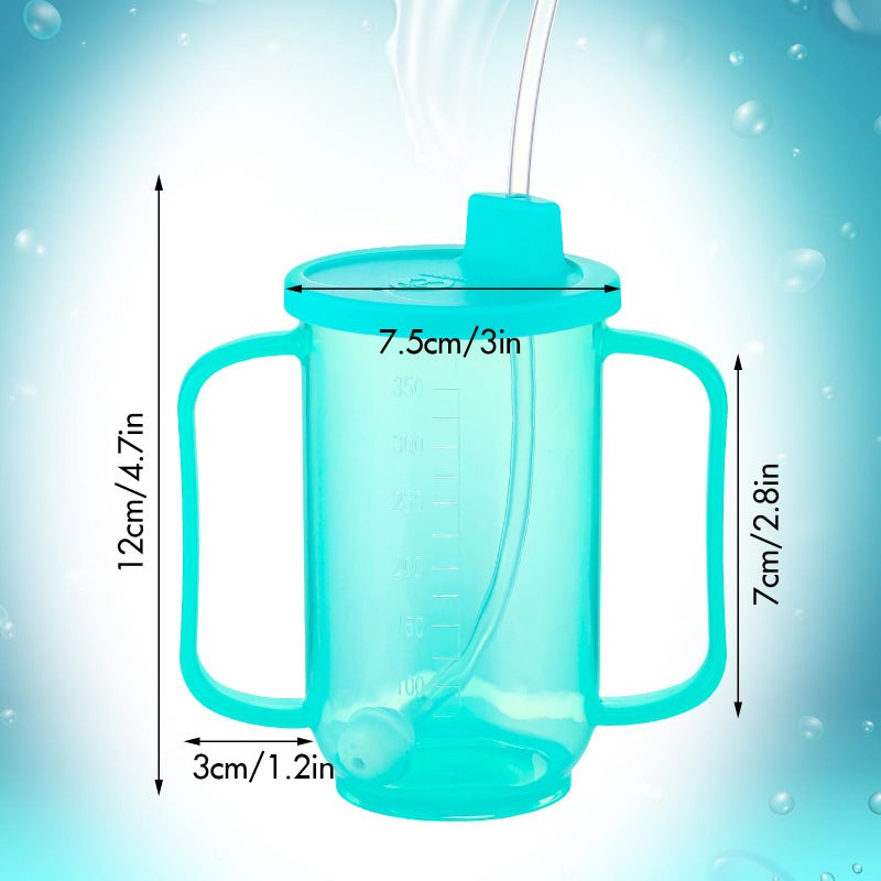 Sliner 3 Pcs adult sippy cups with long straw for elderly, 12 oz adaptive spill proof cups with 2 Handles and Straw Lid for Adults Liquid Feeding Disabled Hospital Patients Convalescent - Image 2