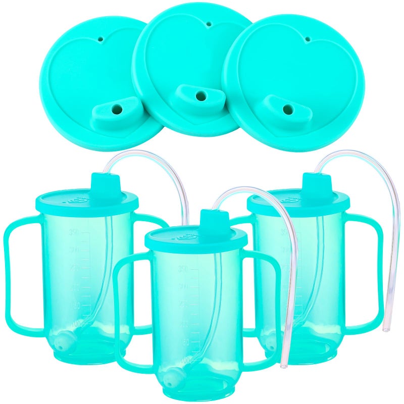 Sliner 3 Pcs adult sippy cups with long straw for elderly, 12 oz adaptive spill proof cups with 2 Handles and Straw Lid for Adults Liquid Feeding Disabled Hospital Patients Convalescent - Image 1