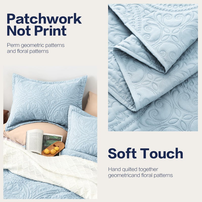 EXQ Home exq Home Quilt مجموعة كاملة بحجم كوين سبا الأزرق 3 قطعة خفيفة الوزن تغطية ناعمة ماندالا زهرة نمط الأسرة مجموعة طوال الموسم (1 لحاف 2 وسادة)  - Image 5