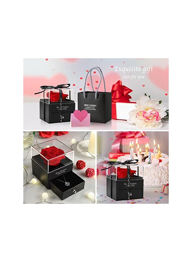 The Bros Rose Gifts for women Preserved Red Real Rose with Necklace Eternal Flowers Rose Gifts for Mom Girlfriend Her Wife for Valentines Day, Birthday, Thanks giving - Image 3