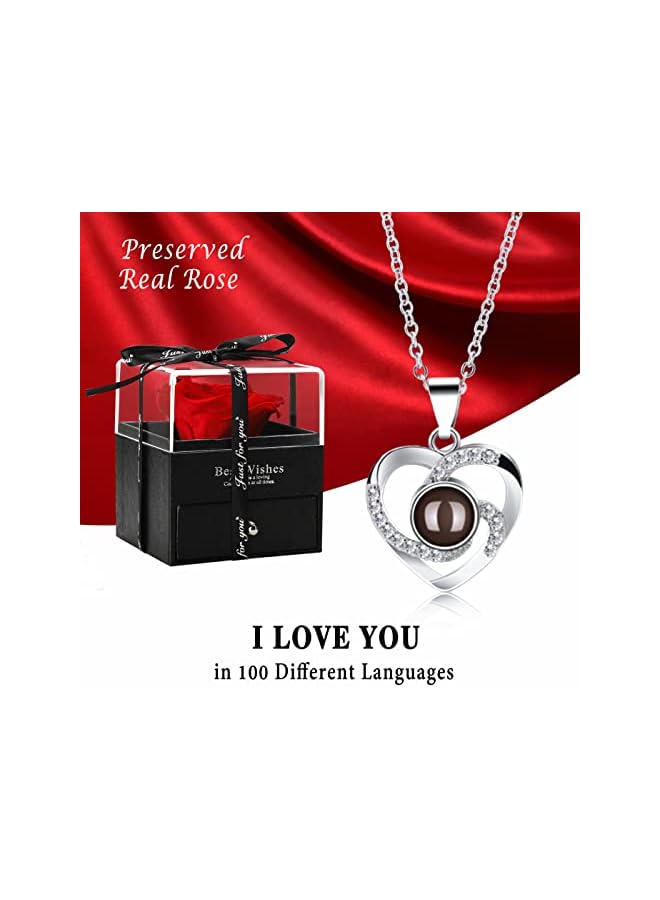 The Bros Rose Gifts for women Preserved Red Real Rose with Necklace Eternal Flowers Rose Gifts for Mom Girlfriend Her Wife for Valentines Day, Birthday, Thanks giving - Image 2
