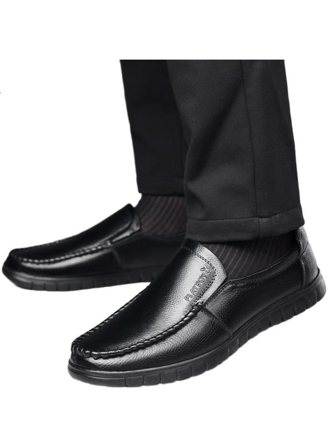 Playboy Men'S Shoes, Spring And Autumn New Style, Middle-Aged And Elderly Dad Shoes, Slip-On Men'S Shoes, Business Casual Leather Shoes, Black, Size 38 - Image 1