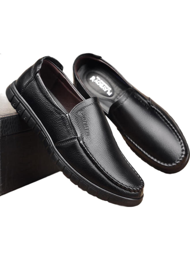 Playboy Men'S Shoes, Spring And Autumn New Style, Middle-Aged And Elderly Dad Shoes, Slip-On Men'S Shoes, Business Casual Leather Shoes, Black, Size 38 - Image 3