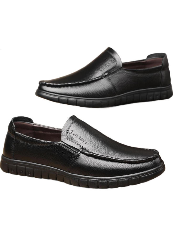 Playboy Men'S Shoes, Spring And Autumn New Style, Middle-Aged And Elderly Dad Shoes, Slip-On Men'S Shoes, Business Casual Leather Shoes, Black, Size 38 - Image 2