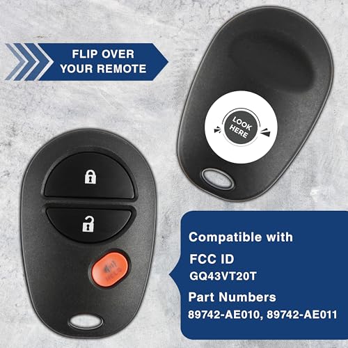 KeylessOption Key Fob Replacement for 2004-2018 Toyota Tundra Tacoma Sienna Sequoia Highlander Remote, 3-Button GQ43VT20T - Image 5