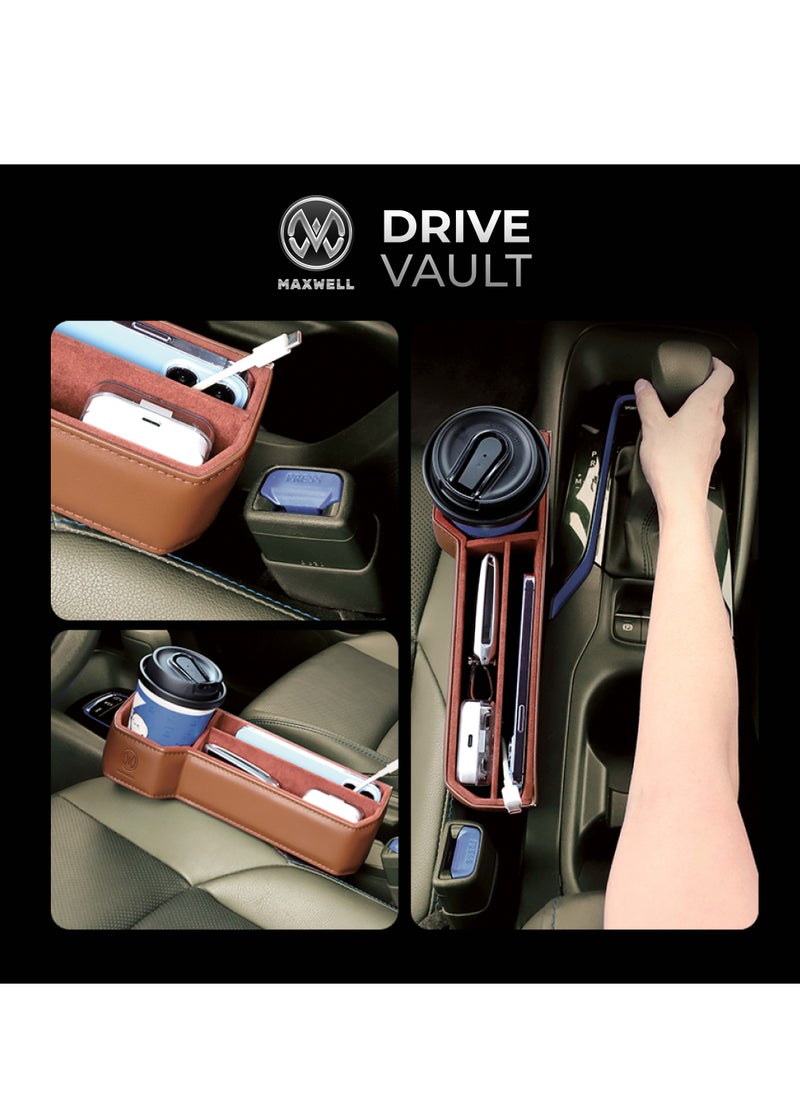 Maxwell Electronics Maxwell Drive Vault Car Seat Gap Seam Storage Box Cup Holder Additional Storage for Your Devices Like Mobile Phone Tablets Eyeglasses Wallet Money Coins Notebook Pen Organizer Keys Organizer (Beige)  - Image 2