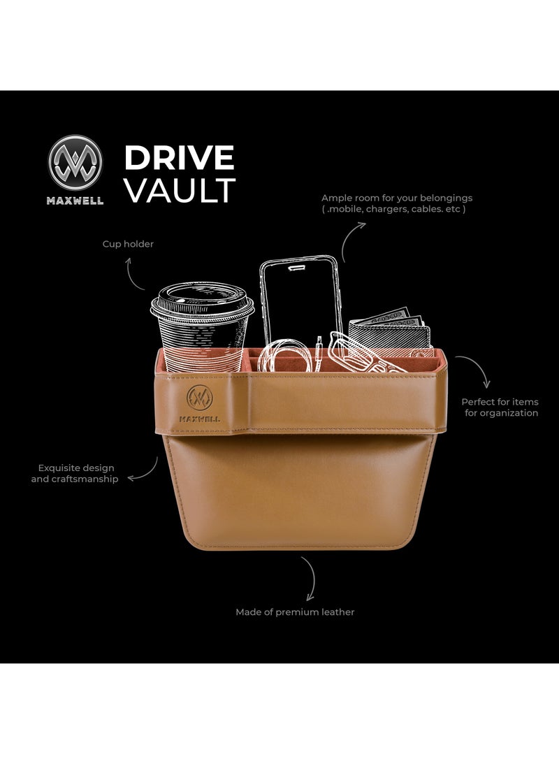 Maxwell Electronics Maxwell Drive Vault Car Seat Gap Seam Storage Box Cup Holder Additional Storage for Your Devices Like Mobile Phone Tablets Eyeglasses Wallet Money Coins Notebook Pen Organizer Keys Organizer (Beige)  - Image 3