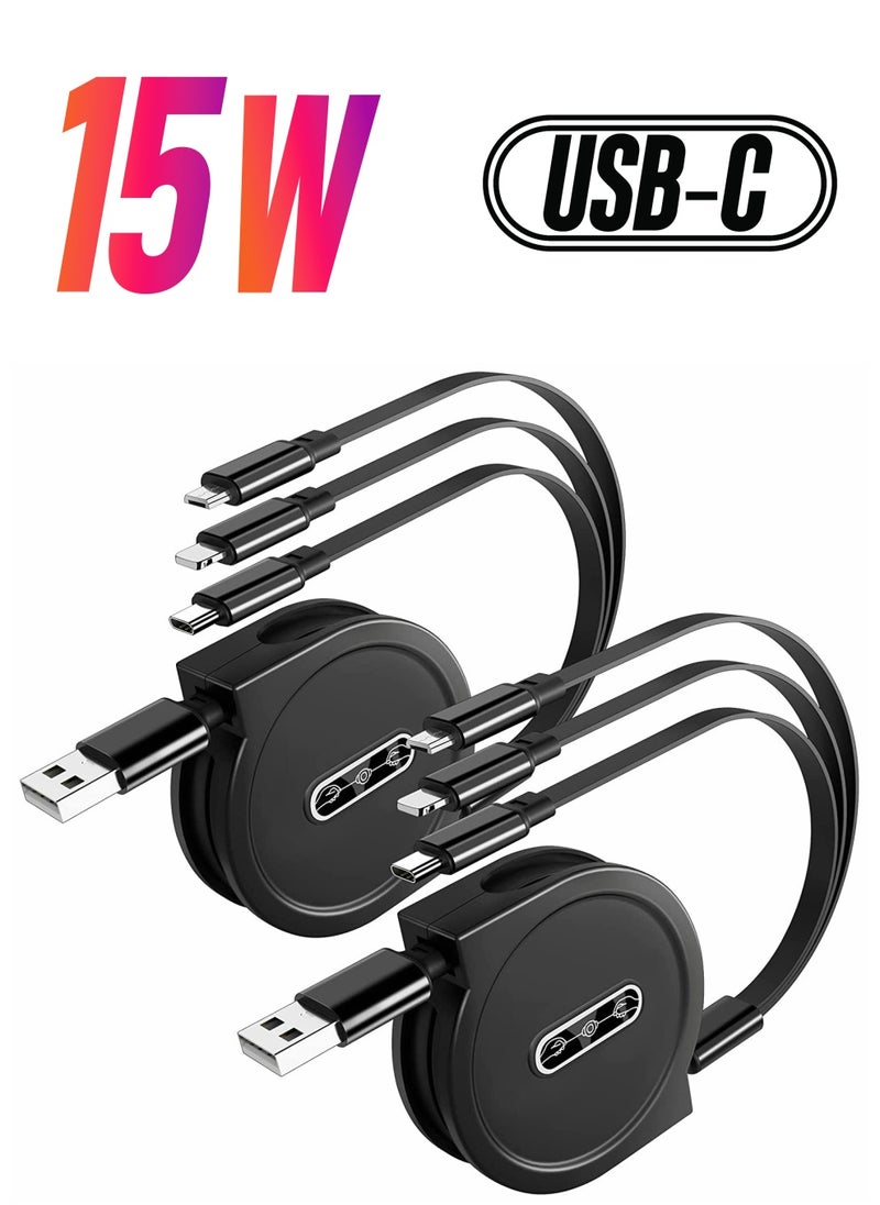 كابل شحن متعدد قابل للسحب 3A ، 4FT ، محول سلك USB قصير 3 في 1 متعدد ، مع IP Type-C ، موصلات منفذ USB الصغيرة ، لأجهزة الهواتف المحمولة والأجهزة اللوحية والمزيد ، عبوتان