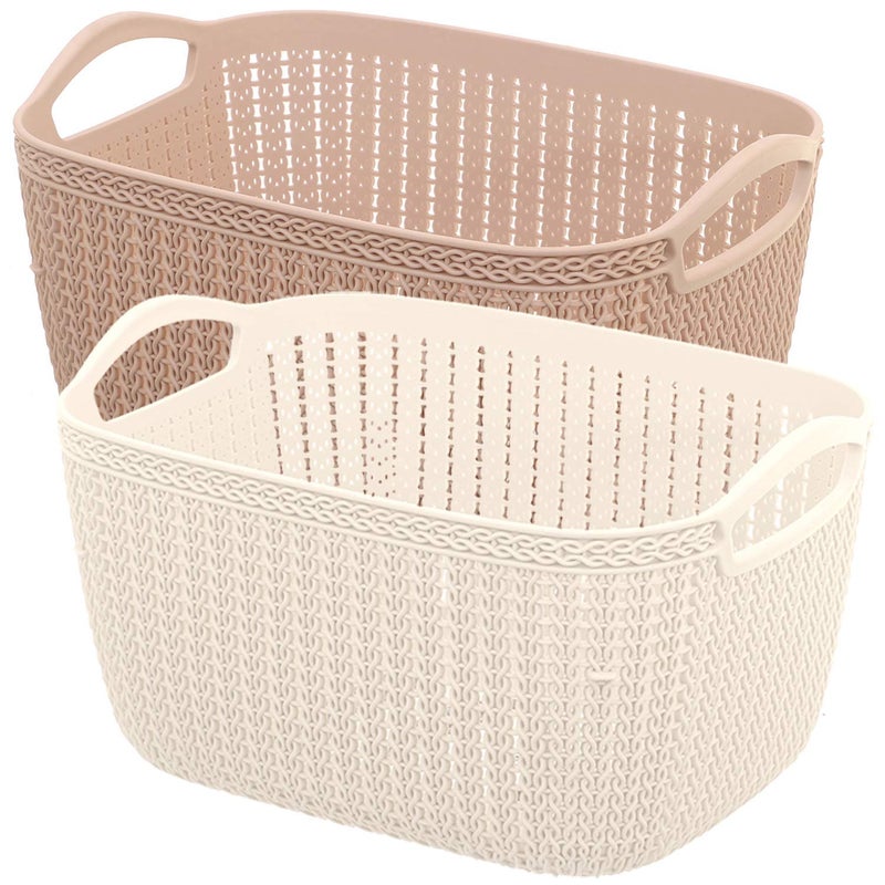 Kuber Industries Plastic 2 Pieces Multipurpose Large and Medium Size Flexible Storage Baskets/Fruit Vegetable Kitchen Organizer with Handles (White and Peach) - CTKTC030635 - Image 1
