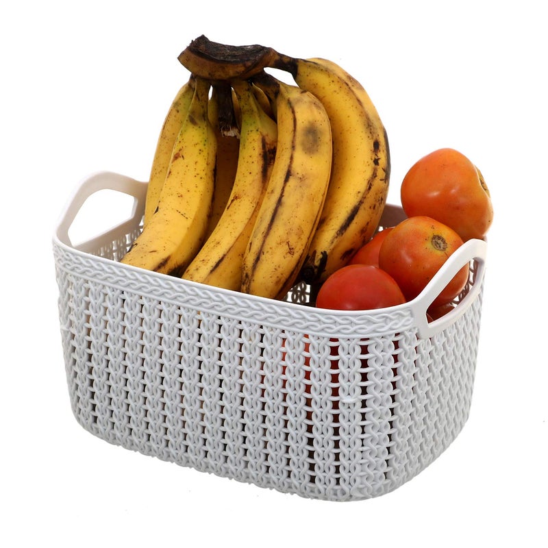 Kuber Industries Plastic 2 Pieces Multipurpose Large and Medium Size Flexible Storage Baskets/Fruit Vegetable Kitchen Organizer with Handles (White and Peach) - CTKTC030635 - Image 4