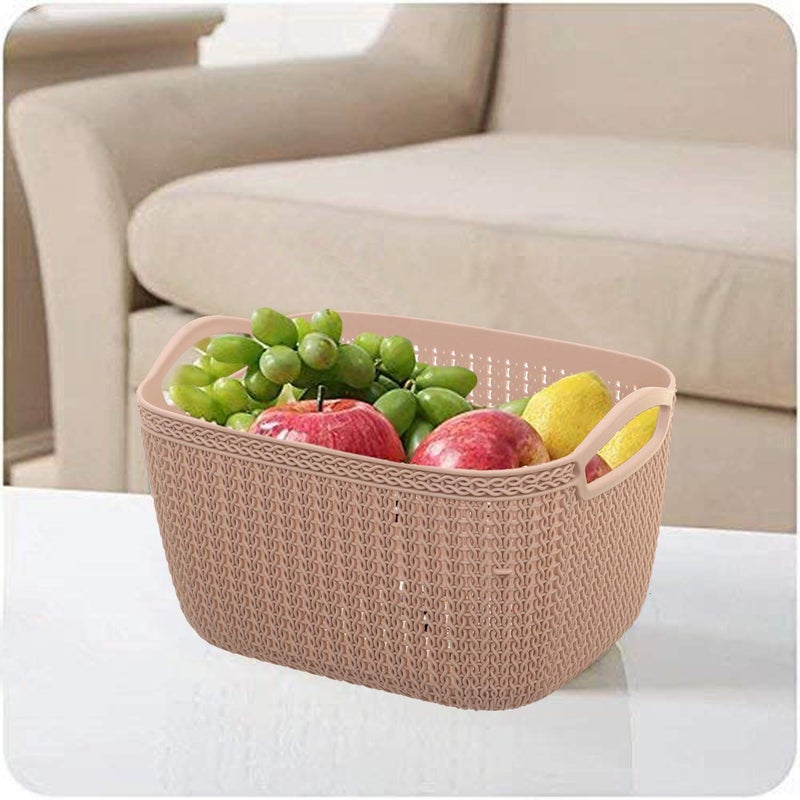 Kuber Industries Plastic 2 Pieces Multipurpose Large and Medium Size Flexible Storage Baskets/Fruit Vegetable Kitchen Organizer with Handles (White and Peach) - CTKTC030635 - Image 2