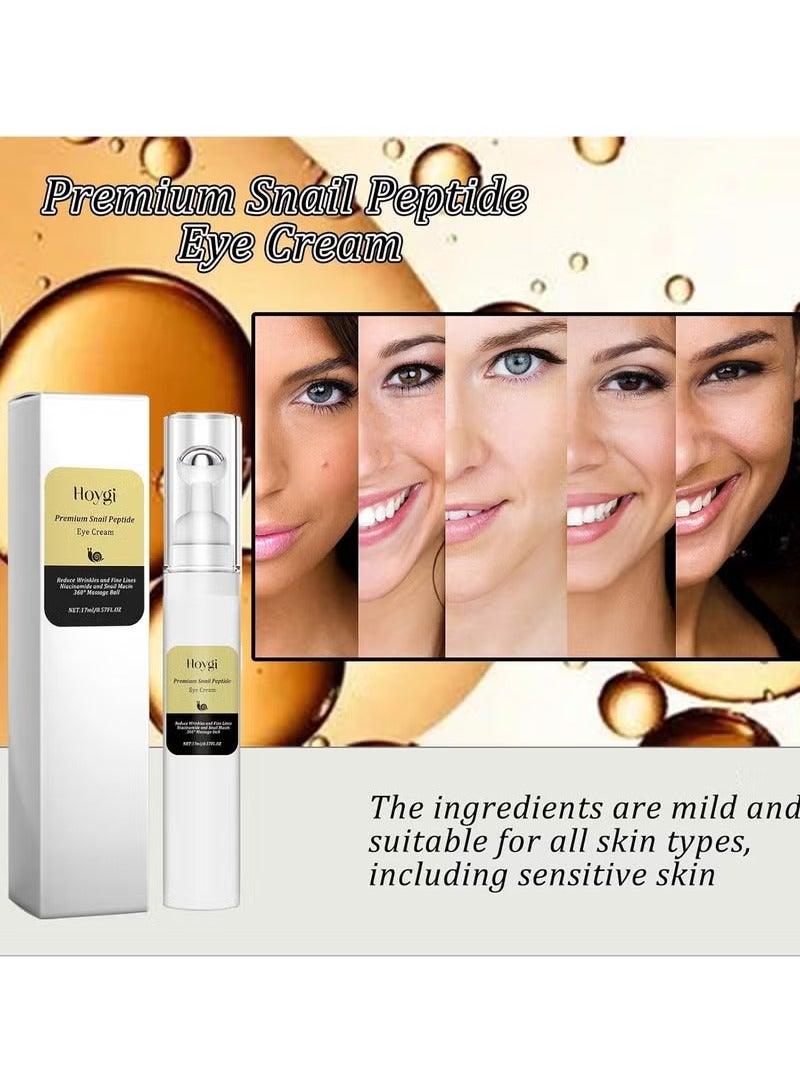 Hoygi Snail Peptide Eye Cream for Moisturizing, Snail Mucin Under Eye Cream with Niacinamide, Hyaluronic Acid, 17 ML Snail Eye Cream for Dark Circles, Puffiness and Fine Lines - Image 3