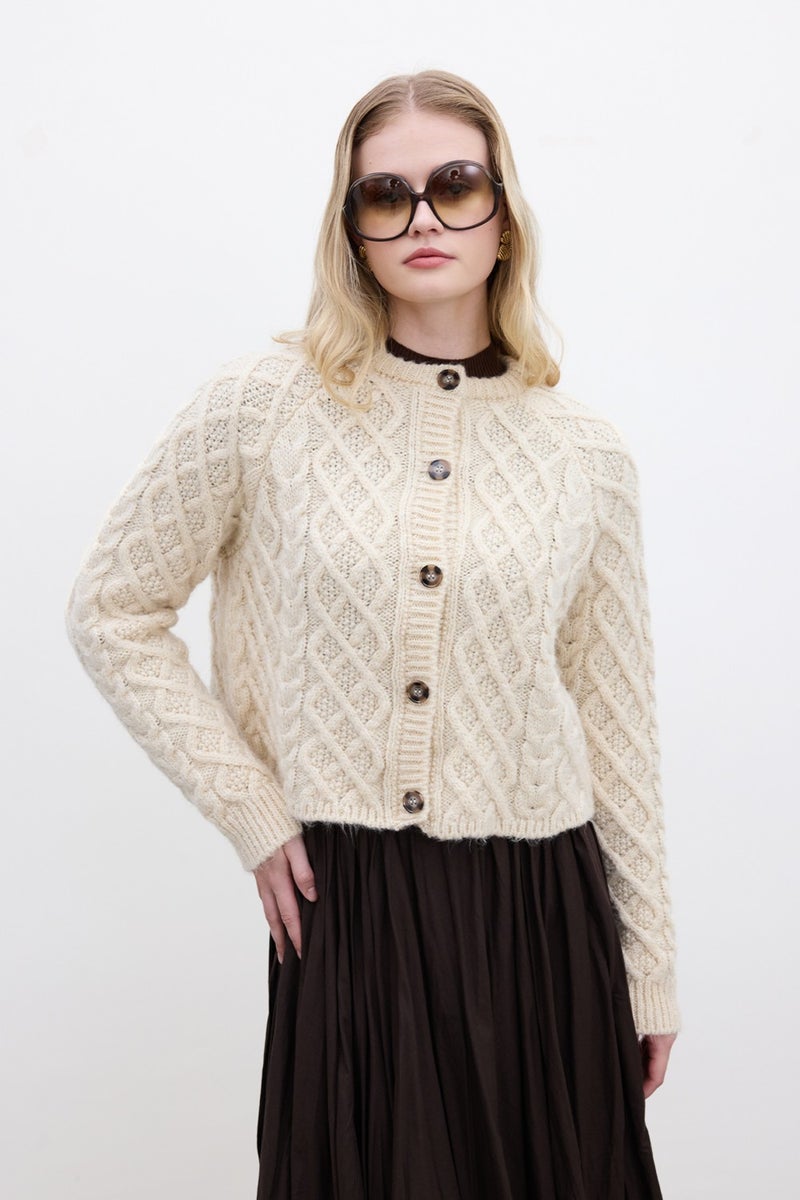 Manuka Hair Braided Cardigan Beige  - Image 1