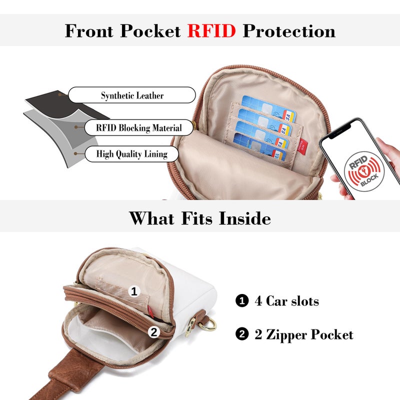 INICAT Sling Bag for Women Touchscreen Small Crossbody Cell Phone Purse Fanny Pack (White Brown Anti Theft) - Image 5