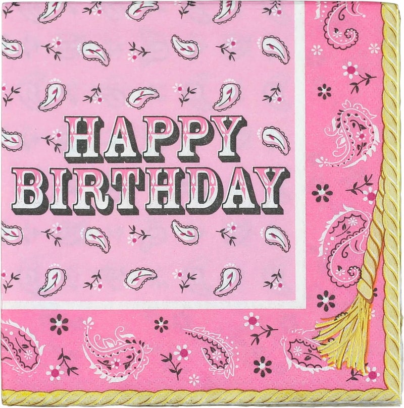 Iconikal Iconikal 48Count Dinner Party Paper Napkins Happy Birthday Pink Bandana Cowboy Western Themed  - Image 1