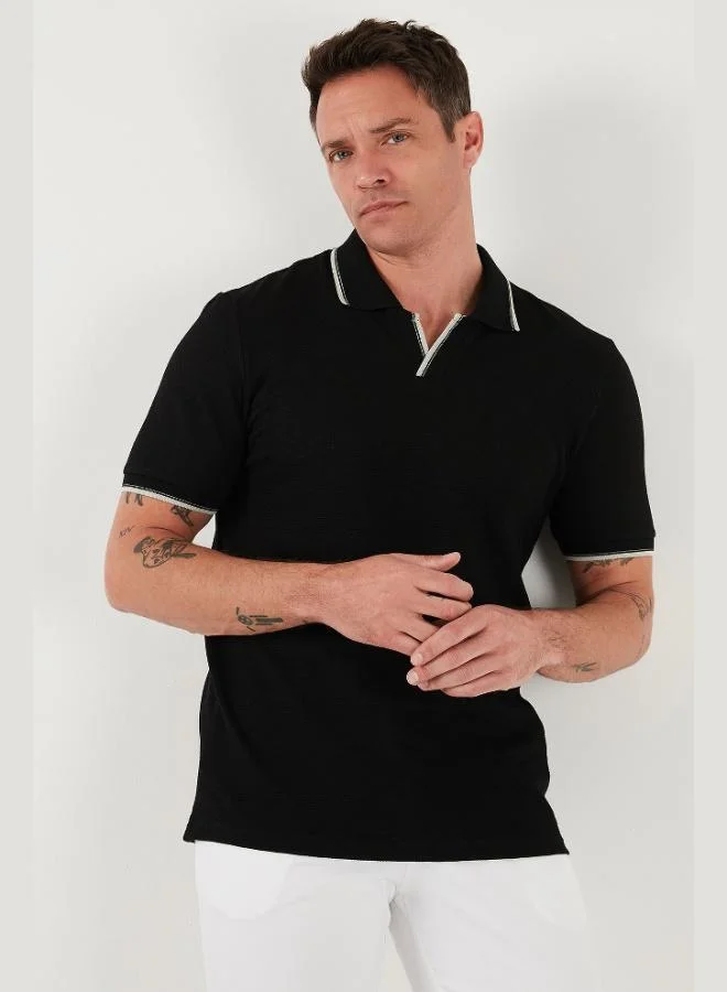 Buratti Stretch Cotton Regular Fit Stripe Detailed Polo Collar T Shirt Men's Polo Collar T-Shirt 5902768
