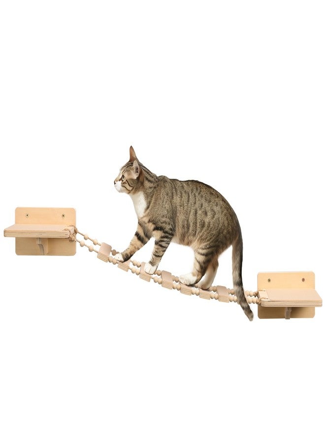 Navaris Wall Mounted Cat Bridge - Rope Walkway With 2 Large Connector Shelves - Indoor Accessories - Pine Wall Furniture Shelf Steps - Image 1
