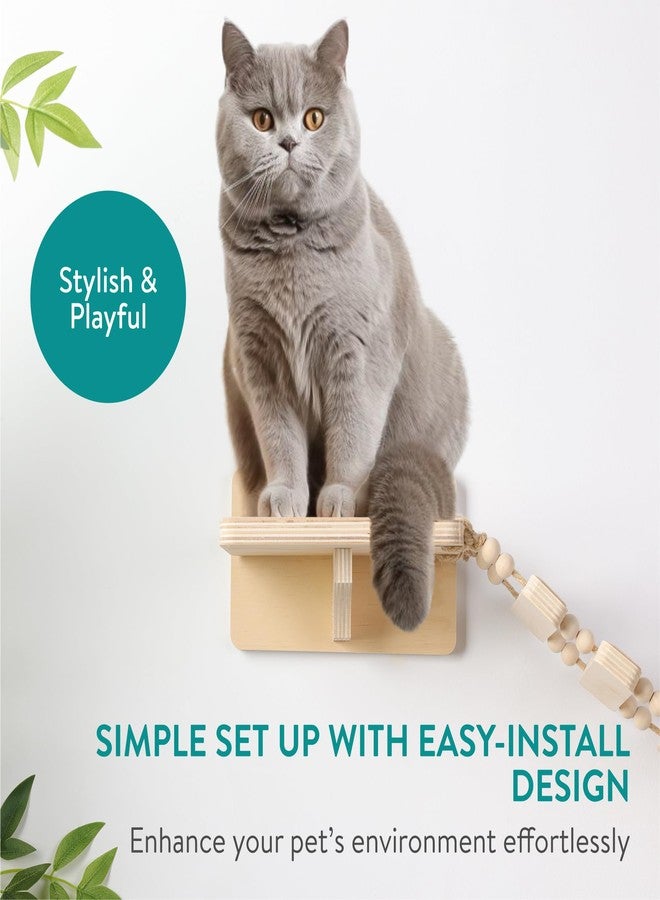 Navaris Wall Mounted Cat Bridge - Rope Walkway With 2 Large Connector Shelves - Indoor Accessories - Pine Wall Furniture Shelf Steps - Image 3