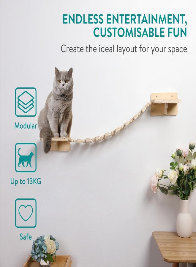 Navaris Wall Mounted Cat Bridge - Rope Walkway With 2 Large Connector Shelves - Indoor Accessories - Pine Wall Furniture Shelf Steps - Image 4
