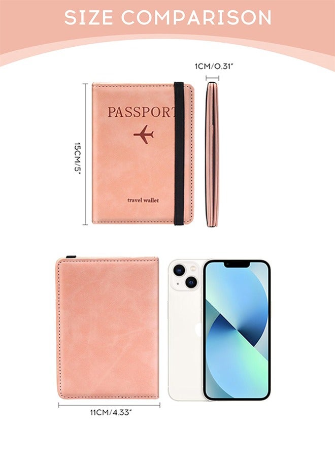 متجر الفرح غطاء جواز السفر، محفظة جواز السفر، حافظة جواز السفر مانعة لتقنية تحديد الهوية بموجات الراديو، ملحقات السفر، محفظة حامل البطاقات، هدايا سفر للجنسين، لون وردي - Image 2