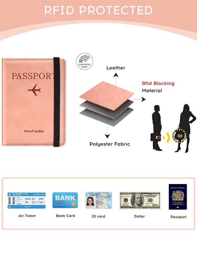 متجر الفرح غطاء جواز السفر، محفظة جواز السفر، حافظة جواز السفر مانعة لتقنية تحديد الهوية بموجات الراديو، ملحقات السفر، محفظة حامل البطاقات، هدايا سفر للجنسين، لون وردي - Image 3