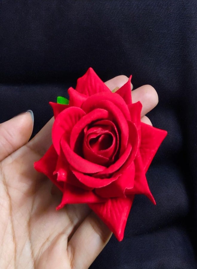 Artificial Rose Flower Hair Clip for Women, Bun and Hairstyle Accessory with Alligator Clip (Pack of 2 Red & 2 Yellow) - Image 2