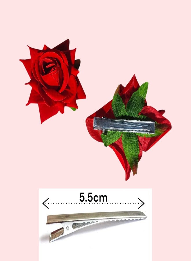 Artificial Rose Flower Hair Clip for Women, Bun and Hairstyle Accessory with Alligator Clip (Pack of 2 Red & 2 Yellow) - Image 4