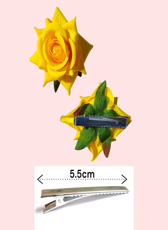 Artificial Rose Flower Hair Clip for Women, Bun and Hairstyle Accessory with Alligator Clip (Pack of 2 Red & 2 Yellow) - Image 5