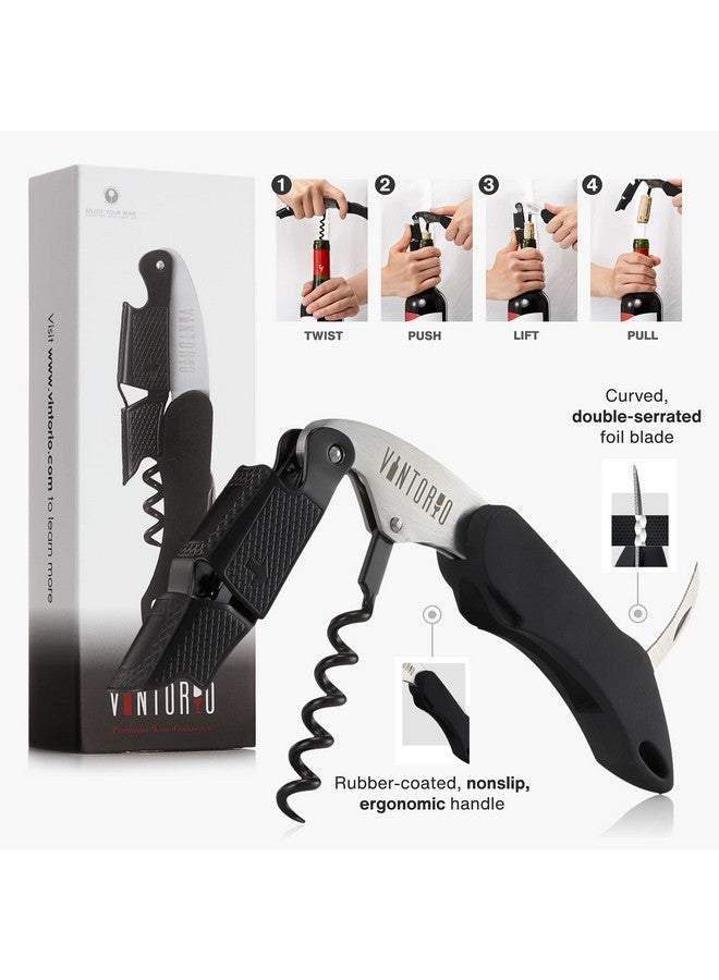 Vintorio Vintorio Professional Waiters Corkscrew - Wine Key with Ergonomic Rubber Grip, Beer Bottle Opener and Foil Cutter (1 Pack)  - Image 3