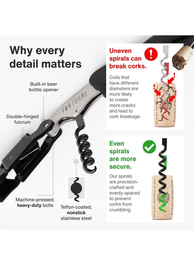 Vintorio Vintorio Professional Waiters Corkscrew - Wine Key with Ergonomic Rubber Grip, Beer Bottle Opener and Foil Cutter (1 Pack)  - Image 4