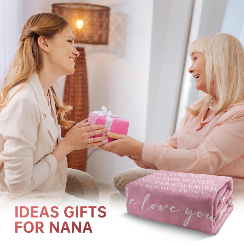 GiltGlimmer Nana Gifts  Gifts for Nana Blanket  Nana Birthday Gifts  Nana Gifts from Grandkids  Nana Gifts for Mothers Day Christmas  Super Soft Flannel Throw Blanket for Nana 50"" x 60""  Pink  - Image 2