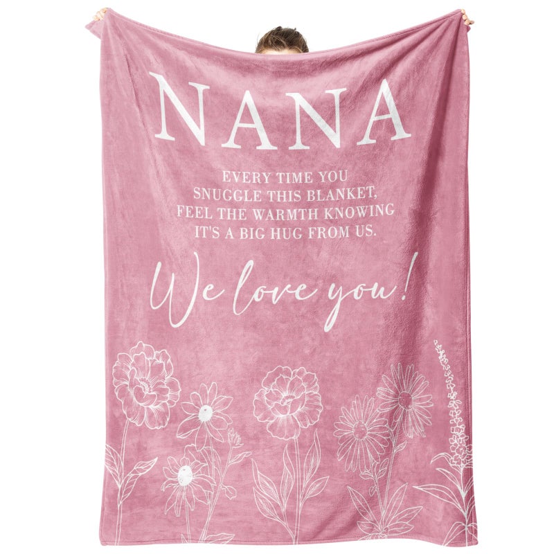 GiltGlimmer Nana Gifts  Gifts for Nana Blanket  Nana Birthday Gifts  Nana Gifts from Grandkids  Nana Gifts for Mothers Day Christmas  Super Soft Flannel Throw Blanket for Nana 50"" x 60""  Pink  - Image 1