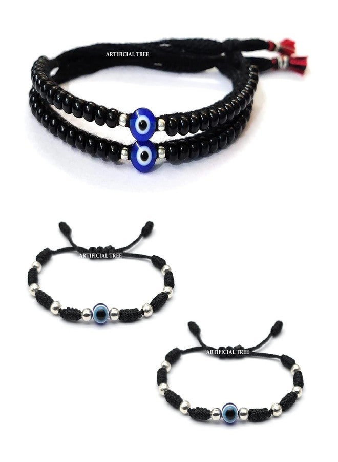 ARTIFICIAL TREE 1 Pair Evil Eye Black Thread Nazariya Bracelet | 1 Pair Evil Eye Ball Black Thread Nazariya Adjustable Bracelet | Nazar Battu | New Born Baby to 6 Year Kids | 4 Piece (AT BABY BRCT 0027) - Image 1