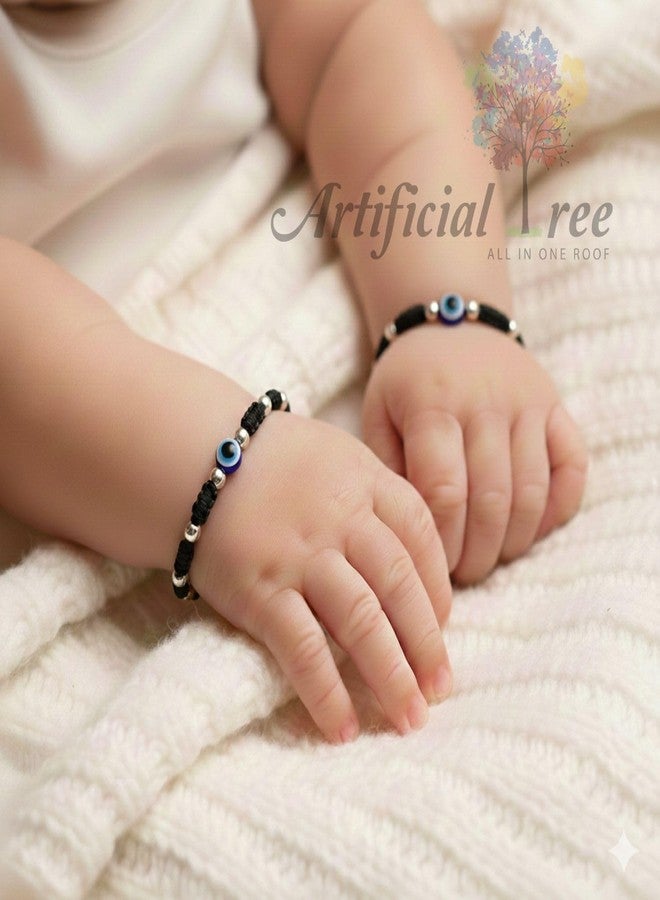 ARTIFICIAL TREE 1 Pair Evil Eye Black Thread Nazariya Bracelet | 1 Pair Evil Eye Ball Black Thread Nazariya Adjustable Bracelet | Nazar Battu | New Born Baby to 6 Year Kids | 4 Piece (AT BABY BRCT 0027) - Image 2