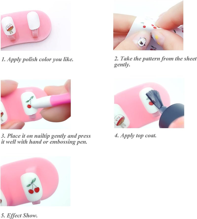 IHUKEIT 10 Sheets Cute Nail Stickers for Kids Including Animals Fruits Flowers Food Rainbow Leaves Designs Self Adhesive Nail Decals for Little Girls Women Nail Art Decoration Fun - Image 5