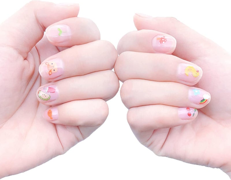 IHUKEIT 10 Sheets Cute Nail Stickers for Kids Including Animals Fruits Flowers Food Rainbow Leaves Designs Self Adhesive Nail Decals for Little Girls Women Nail Art Decoration Fun - Image 2