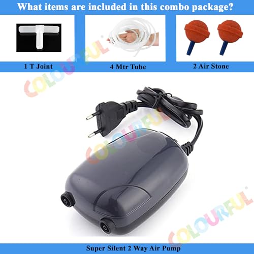 COLOURFUL® - Aquarium Silent Air Pump | Mini Aerator/Oxygen Pump for Aquarium Fish Tank or Pond | with Accessories (2Way - #390, Combo-6) - Image 2
