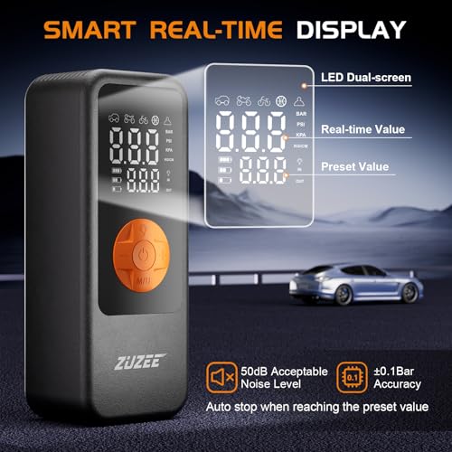 ZUZEE Tire Inflator Portable Air Compressor, 4X Faster Inflation & High-Capacity Battery, Tire Pump with Digital Pressure Gauge & LED Light, 150PSI Air Pump for Car Tires, Motorcycle, Bike, Ball, etc - Image 2