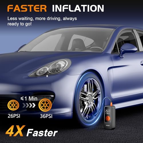 ZUZEE Tire Inflator Portable Air Compressor, 4X Faster Inflation & High-Capacity Battery, Tire Pump with Digital Pressure Gauge & LED Light, 150PSI Air Pump for Car Tires, Motorcycle, Bike, Ball, etc - Image 4