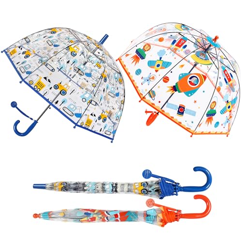 RONIARE 2 Pack Kids Clear Umbrellas for Rain Dome Bubble Umbrella Windproof for Toddler Boys Girls - Image 2