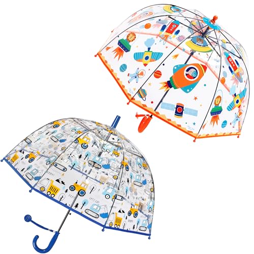 RONIARE 2 Pack Kids Clear Umbrellas for Rain Dome Bubble Umbrella Windproof for Toddler Boys Girls - Image 1
