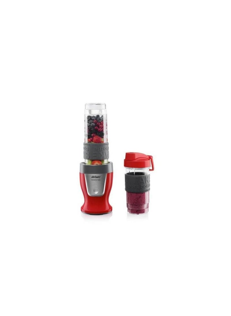 arzum okka - Arzum Personal Blender 300 watt Contains 2 containers of 570ml and 400ml , Anti-rust stainless steel blades with serrated edges for crushing ice . Features a non slip base - AR1032  Red - Image 1