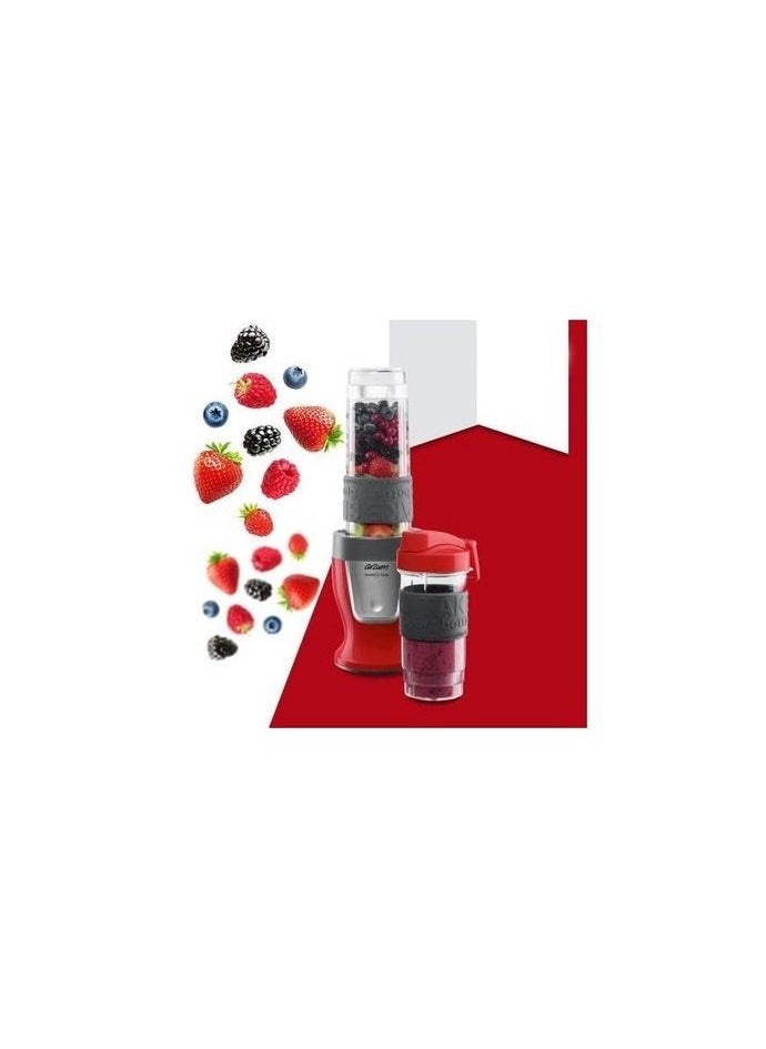 arzum okka - Arzum Personal Blender 300 watt Contains 2 containers of 570ml and 400ml , Anti-rust stainless steel blades with serrated edges for crushing ice . Features a non slip base - AR1032  Red - Image 1