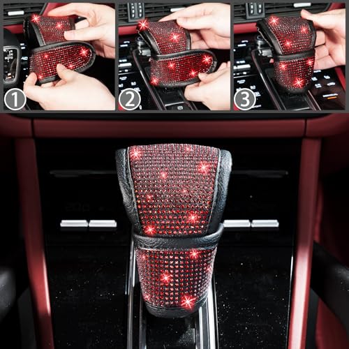 NBTEPEM 8 pcs Red Bling Car Accessories Set for Women, Steering Wheel Cover, Sparkly Seat Belt Covers, Bling Gear Shift Cover, Universal Fit Most Cars (Red Diamond) - Image 4