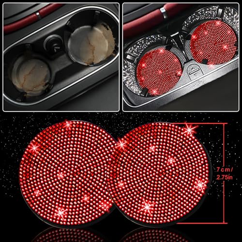 NBTEPEM 8 pcs Red Bling Car Accessories Set for Women, Steering Wheel Cover, Sparkly Seat Belt Covers, Bling Gear Shift Cover, Universal Fit Most Cars (Red Diamond) - Image 5