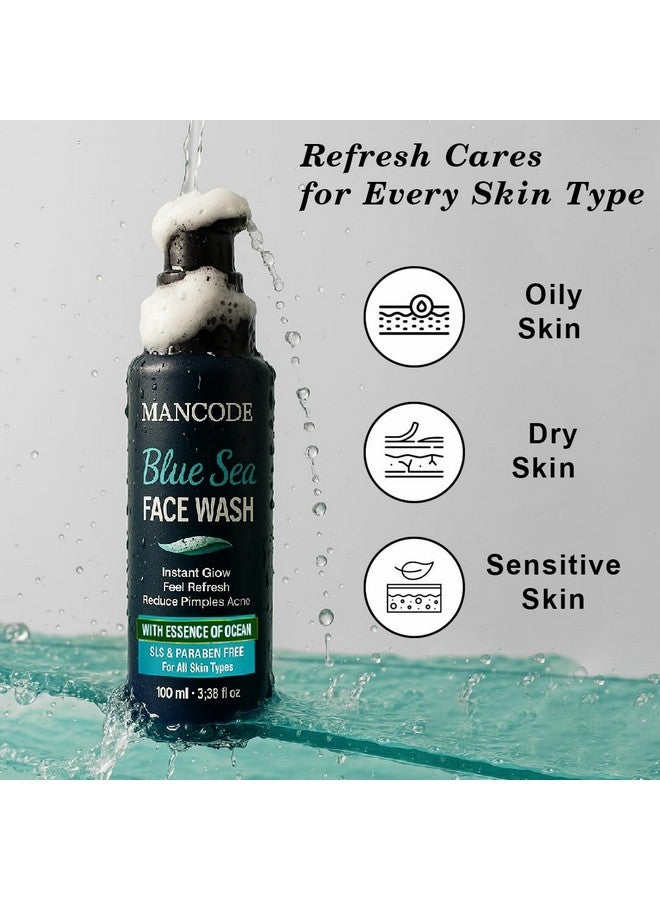 MAN CODE Mancode Blue Sea Face Wash-100ml | Instant Glow & Refreshing Feel | Reduces Pimples & Acne | Enriched with Ocean Essence | Paraben-Free, Gentle Formula for All Skin Types | Deep Cleansing - Image 3