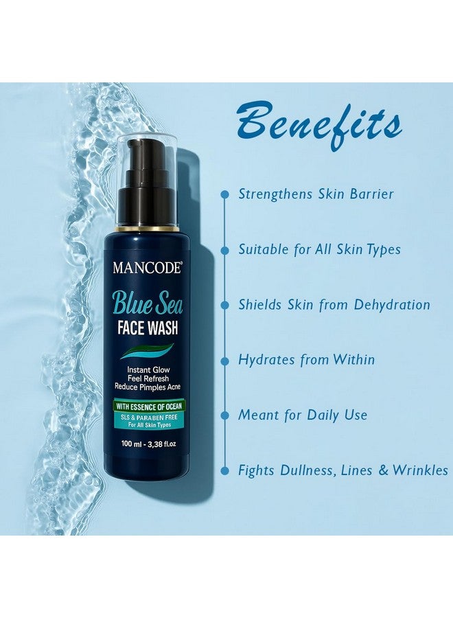 MAN CODE Mancode Blue Sea Face Wash-100ml | Instant Glow & Refreshing Feel | Reduces Pimples & Acne | Enriched with Ocean Essence | Paraben-Free, Gentle Formula for All Skin Types | Deep Cleansing - Image 2