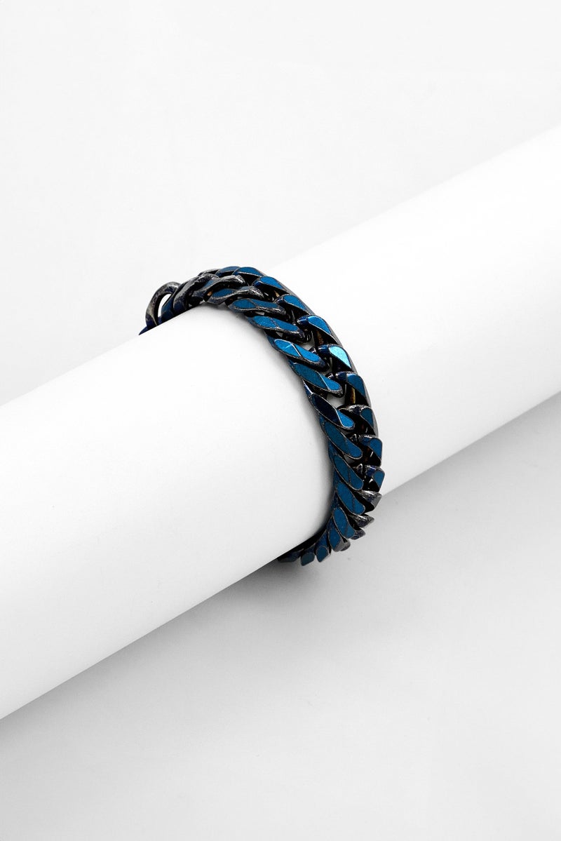 POLICE Men Proof Cuban Link Chain Bracelets, Blue - Image 1