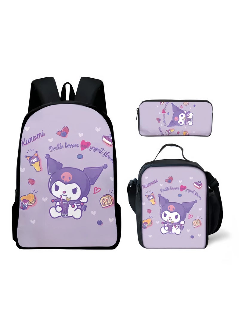 2025-2026 backpack pencil case satchel three-piece large-capacity leisure sports travel backpack student school backpack suitable for boys and girls kuromi fans