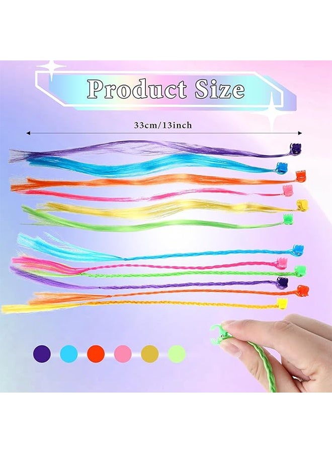 24 PCS Colored Hair Extensions for Kids, Braided Ponytail Extension, Colored Hair Extensions for Kids Nylon Rainbow Hair Clips for Toddler Kids Girls Ponytails Accessories - Image 2